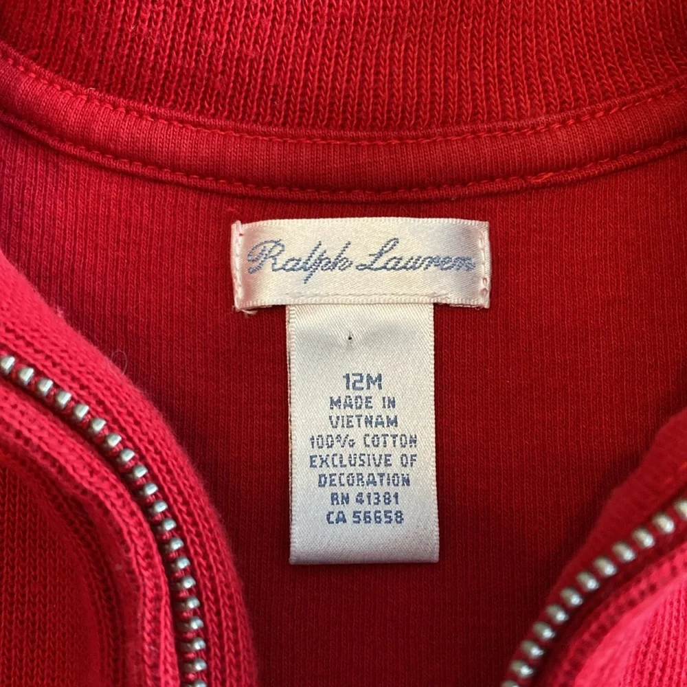 Ralph Lauren Kids Boys Toddler Size 12 Months Red Pullover Sweater Quarter Zip